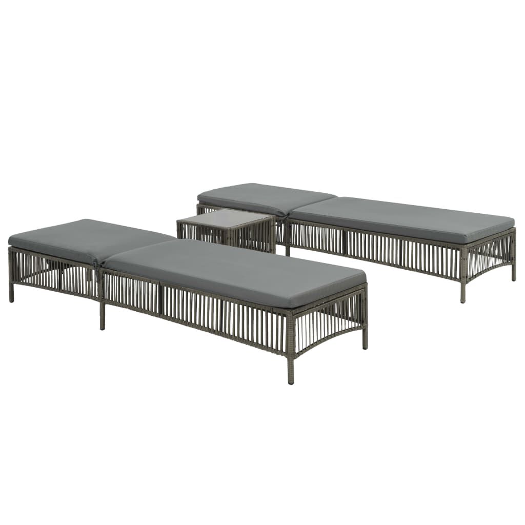 vidaXL Sunloungers 2 pcs with Table Poly Rattan Grey