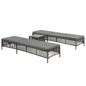 vidaXL Sunloungers 2 pcs with Table Poly Rattan Grey