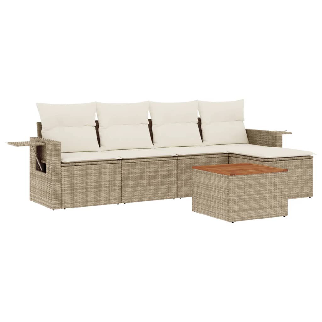 vidaXL 6 Piece Garden Sofa Set with Cushions Beige Poly Rattan
