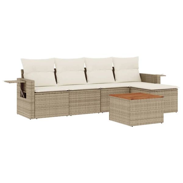 vidaXL 6 Piece Garden Sofa Set with Cushions Beige Poly Rattan