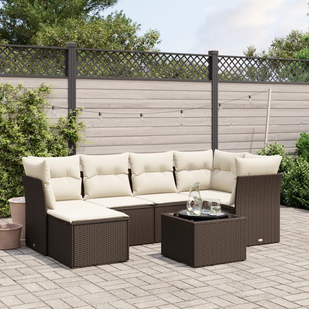 vidaXL 6 Piece Garden Sofa Set with Cushions Brown Poly Rattan