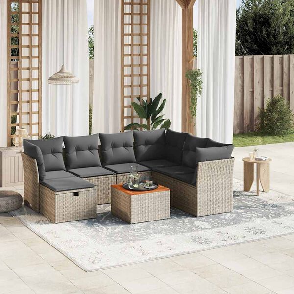 vidaXL 8 Piece Garden Sofa Set with Cushions Grey Poly Rattan