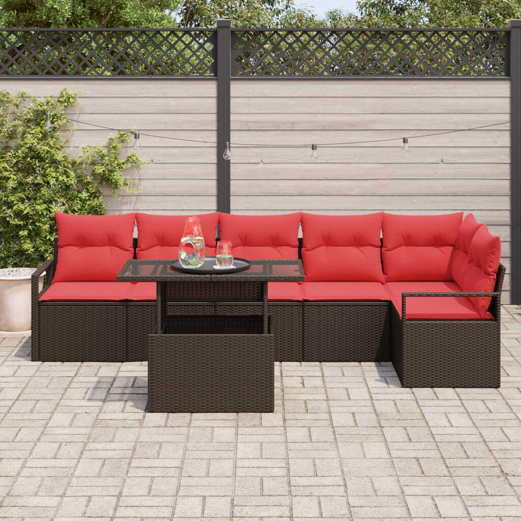 vidaXL 7 Piece Garden Sofa Set with Cushions Brown Poly Rattan