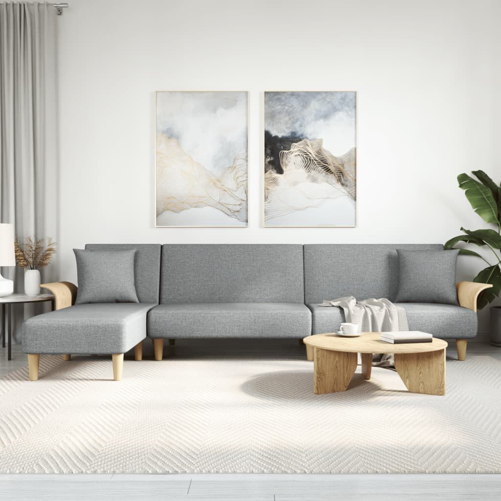 vidaXL L-shaped Sofa Bed Light Grey 279x140x70 cm Fabric