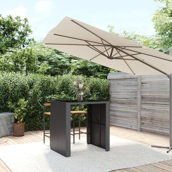 vidaXL Bar Table with Glass Top Black 105x80x110 cm Poly Rattan