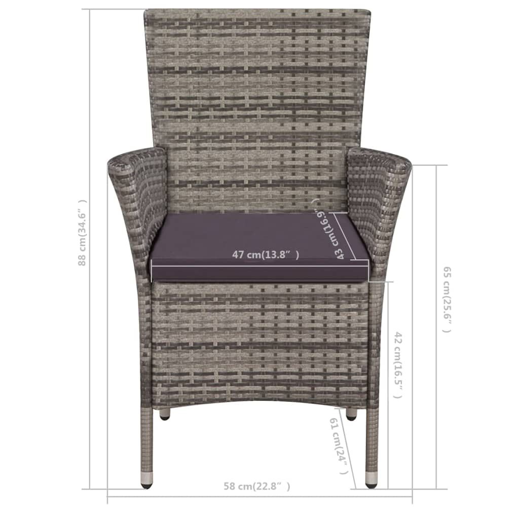 vidaXL 3 Piece Bistro Set Poly Rattan Grey