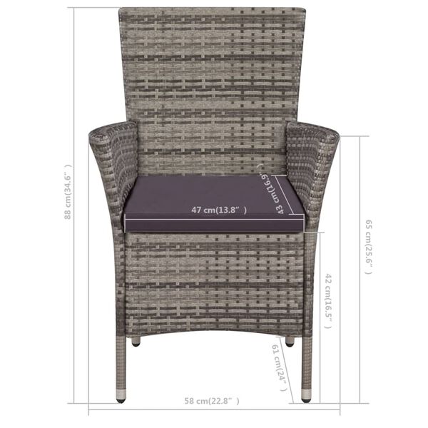 vidaXL 3 Piece Bistro Set Poly Rattan Grey