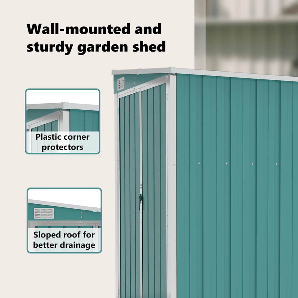 vidaXL Wall-mounted Garden Shed Green 118x100x178 cm Galvanised Steel