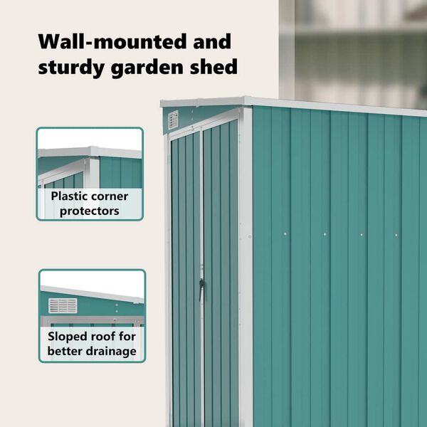 vidaXL Wall-mounted Garden Shed Green 118x100x178 cm Galvanised Steel