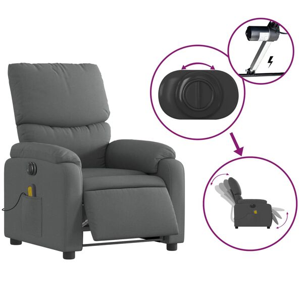 vidaXL Electric Massage Recliner Chair Dark Grey Fabric