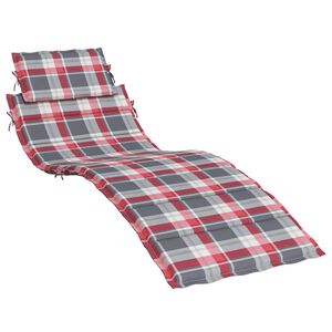 vidaXL Sun Lounger Cushion Red Check Pattern 186x58x4cm Oxford Fabric