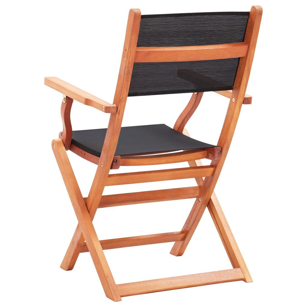 vidaXL Folding Garden Chairs 6 pcs Black Solid Eucalyptus Wood&Textilene