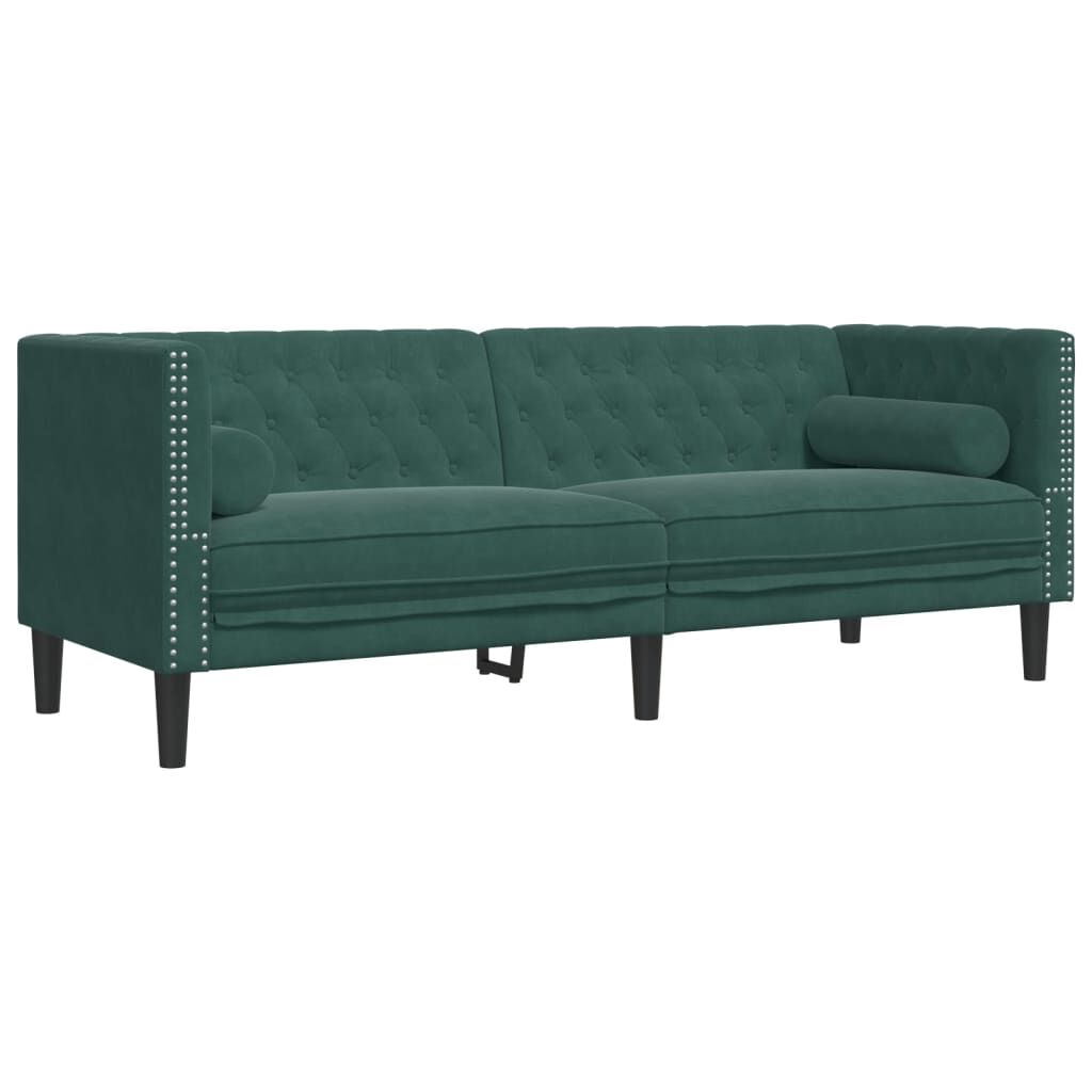 vidaXL 2 Piece Chesterfield Sofa Set with Bolsters Dark Green Velvet