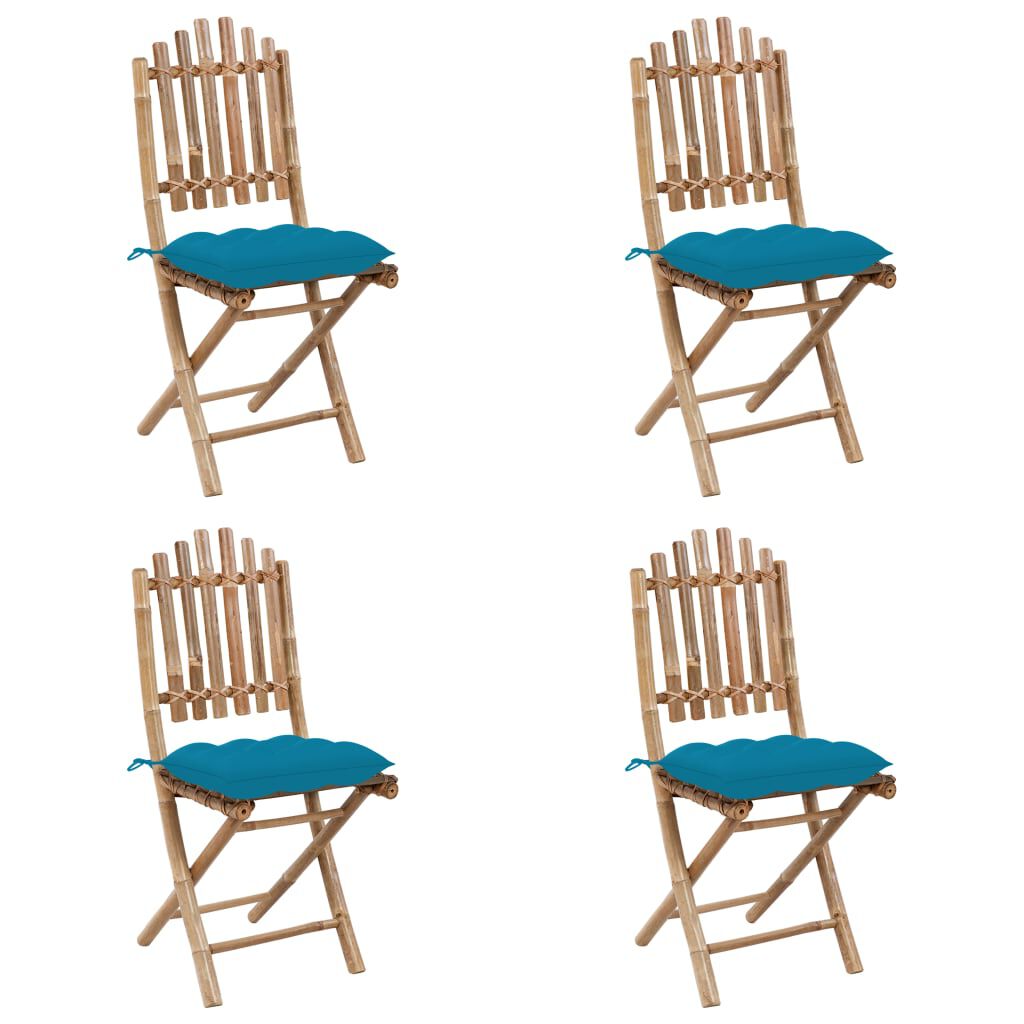 vidaXL 5 Piece Folding Outdoor Dining Set with Cushions Bamboo