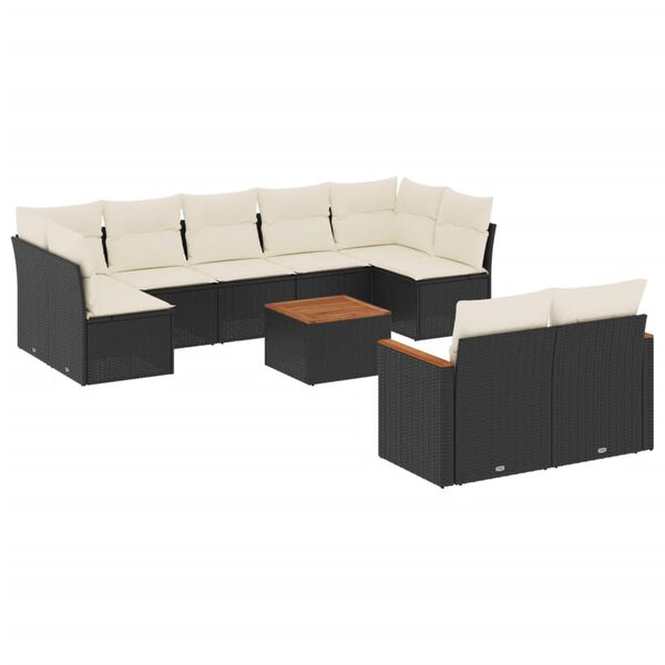 vidaXL 10 Piece Garden Sofa Set with Cushions Black Poly Rattan