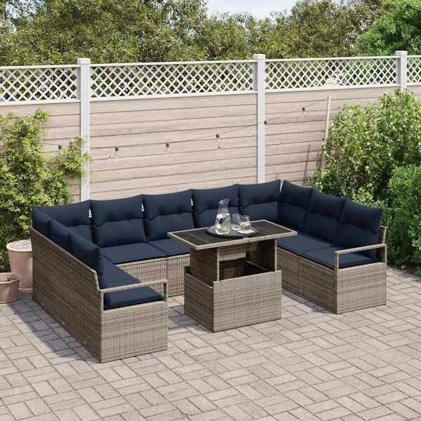 vidaXL Garden Sofa Set 10 pcs Grey and navy blue 100 x 55 x 73 cm