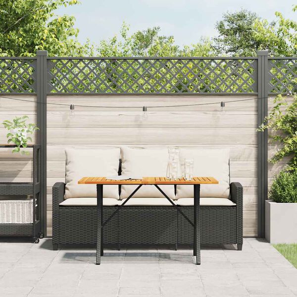 vidaXL Garden Sofa 3-Seater with Cushions&Table Black Poly Rattan