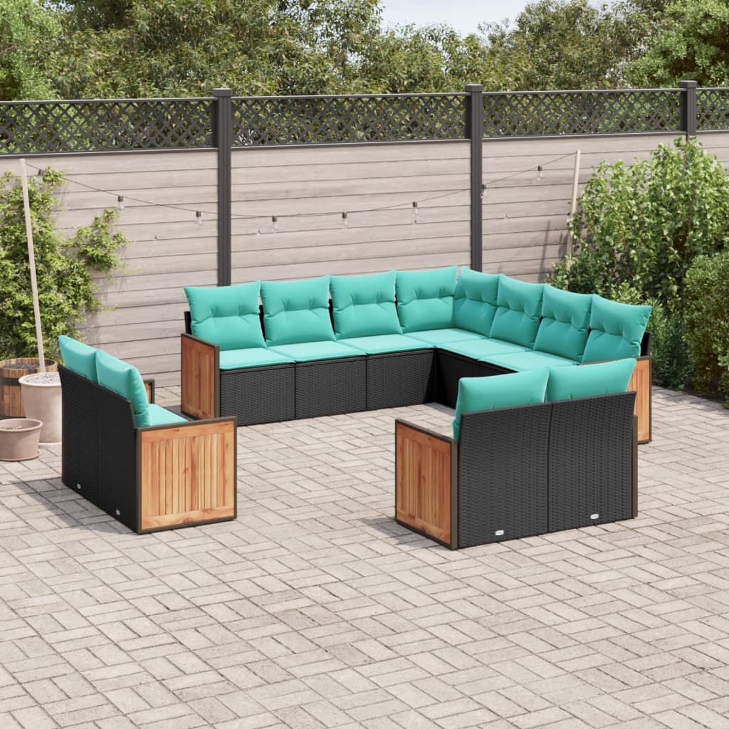 vidaXL 11 Piece Garden Sofa Set with Cushions Black Poly Rattan