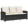 vidaXL Garden Sofa 3-Seater with Cushions&Table Black Poly Rattan