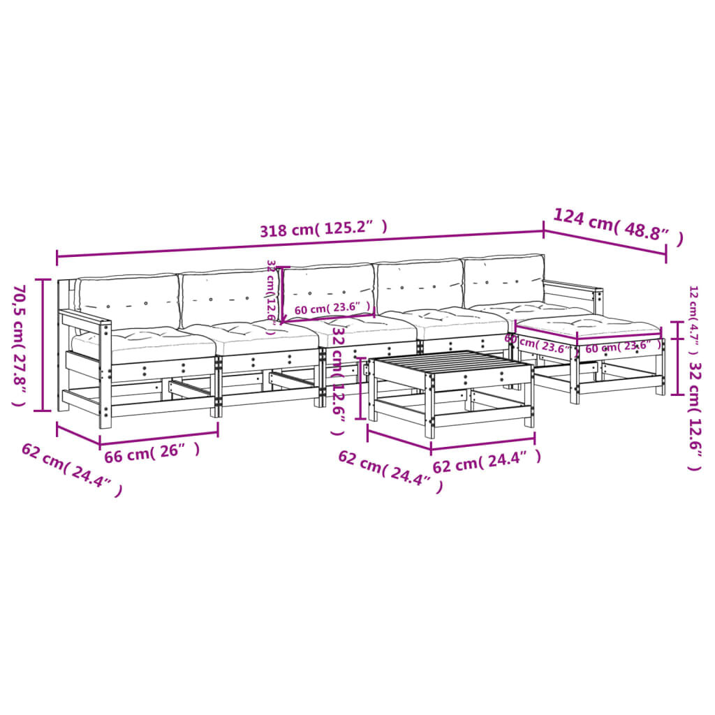 vidaXL 7 Piece Garden Lounge Set with Cushions White Solid Wood
