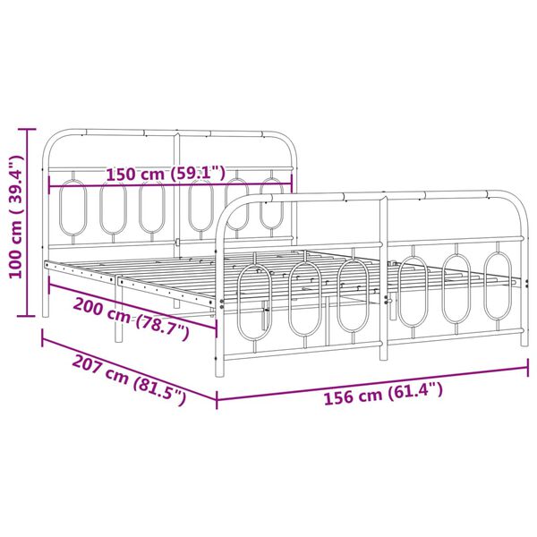 vidaXL Metal Bed Frame without Mattress with Footboard White 150x200cm