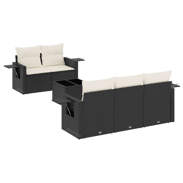 vidaXL 6 Piece Garden Sofa Set with Cushions Black Poly Rattan