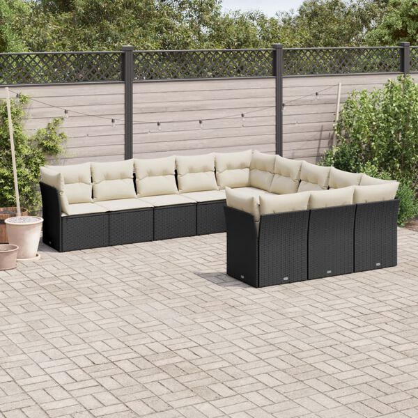 vidaXL 11 Piece Garden Sofa Set with Cushions Black Poly Rattan
