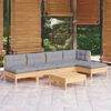 vidaXL 6 Piece Garden Lounge Set with Grey Cushions Pinewood