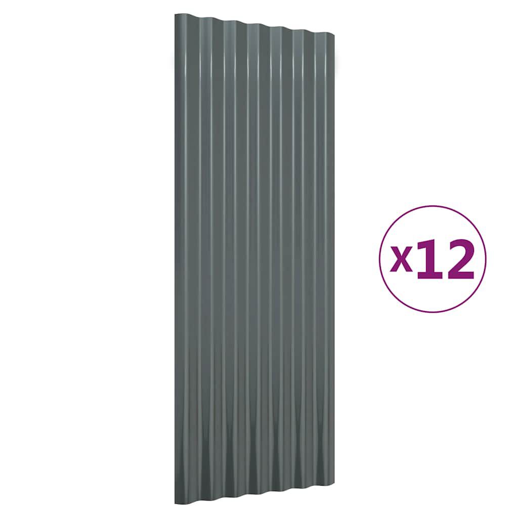 vidaXL Roof Panels 12 pcs Powder-coated Steel Anthracite 100x36 cm