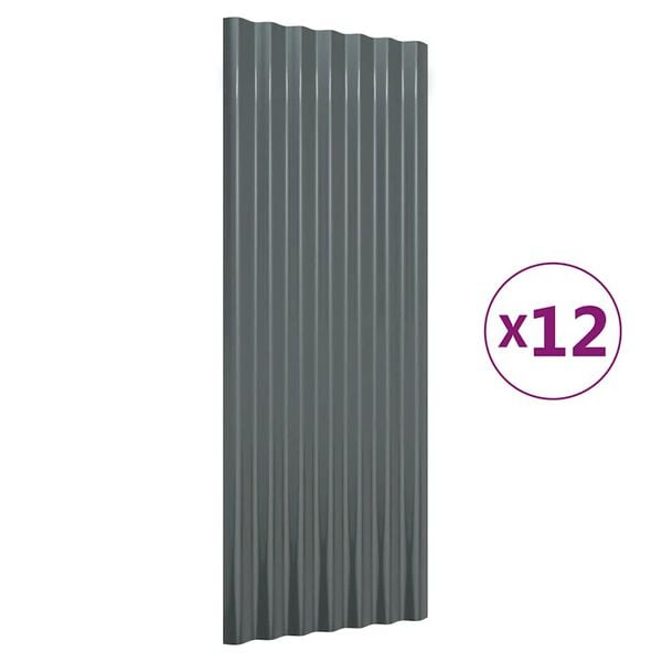 vidaXL Roof Panels 12 pcs Powder-coated Steel Anthracite 100x36 cm