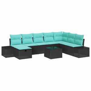 vidaXL Garden Sofa Set with Cushion 9 pcs Black Poly Rattan