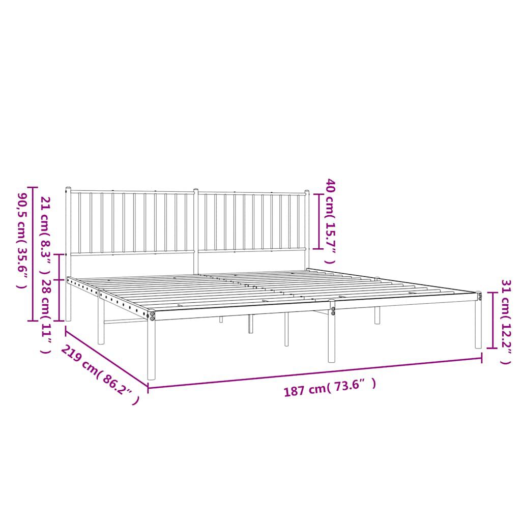 vidaXL Metal Bed Frame without Mattress with Headboard White 183x213cm