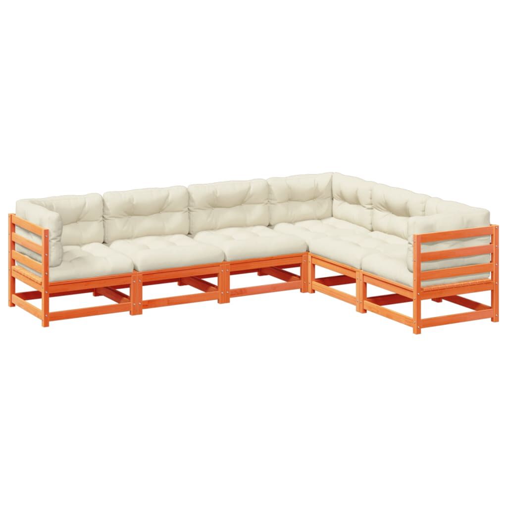 vidaXL 6 Piece Garden Sofa Set with Cushions Wax Brown Solid Wood Pine