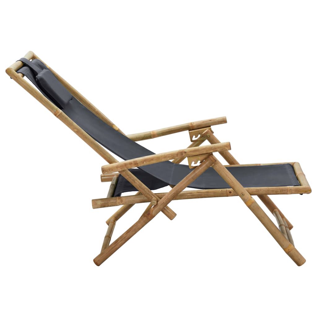 vidaXL Reclining Relaxing Chair Dark Grey Bamboo and Fabric