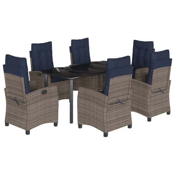 vidaXL 7 Piece Garden Dining Set with Cushions Grey Poly Rattan