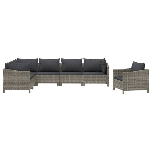 vidaXL 7 Piece Garden Lounge Set with Cushions Grey Poly Rattan
