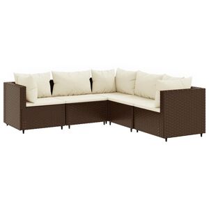 vidaXL 5 Piece Garden Lounge Set with Cushions Brown Poly Rattan