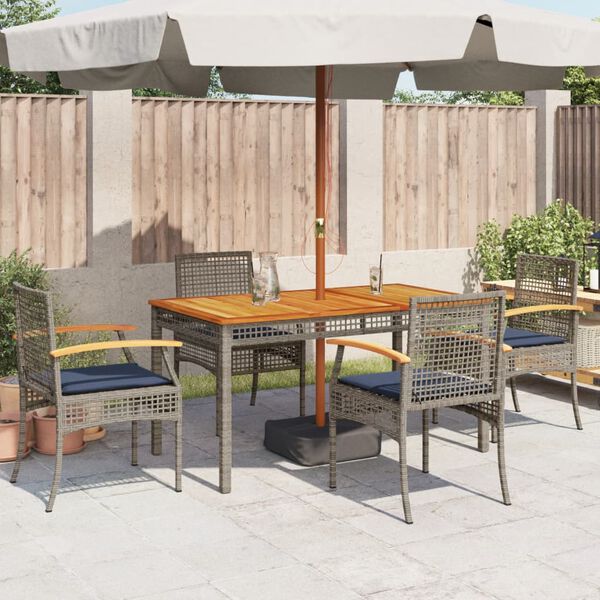 vidaXL Garden Chairs with Cushions 4 pcs Grey Poly Rattan Acacia Wood