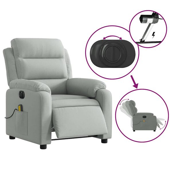 vidaXL Electric Massage Recliner Chair Light Grey Velvet