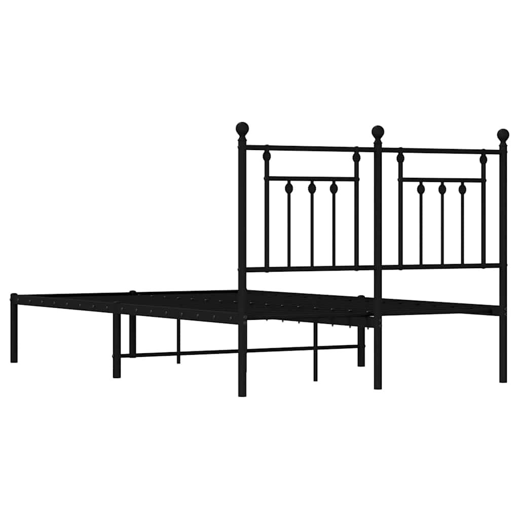 vidaXL Metal Bed Frame without Mattress with Headboard Black 135x190cm
