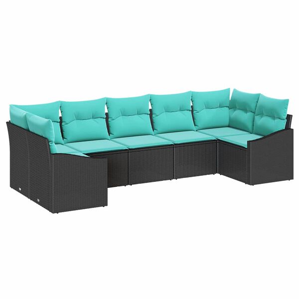 vidaXL Garden Sofa Set 7 pcs Black and Turquoise Poly Rattan