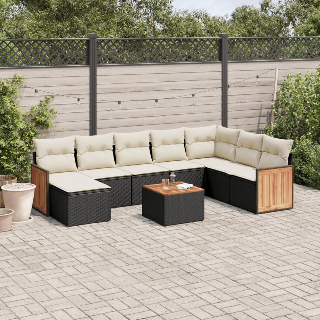 vidaXL 9 Piece Garden Sofa Set with Cushions Black Poly Rattan