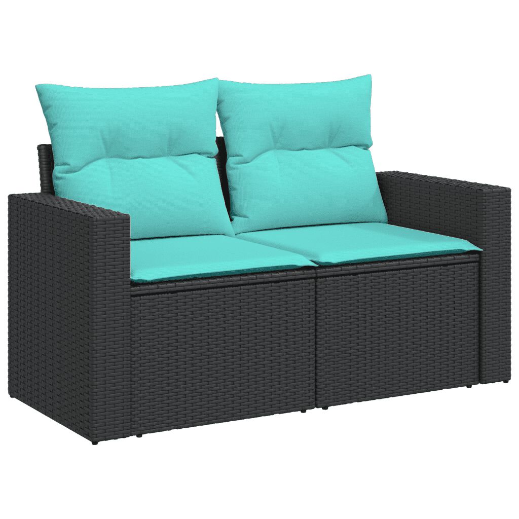 vidaXL 7 Piece Garden Sofa Set with Cushions Black Poly Rattan
