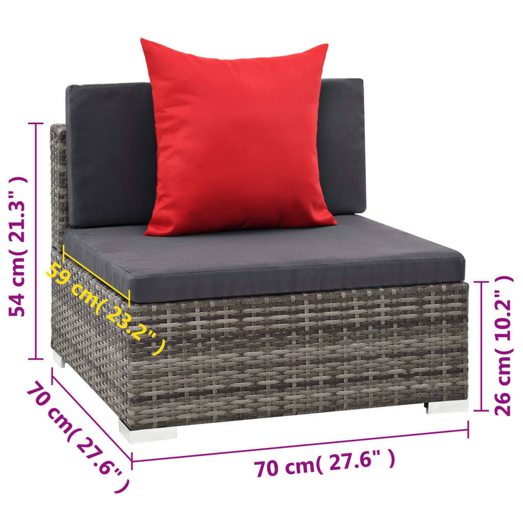 vidaXL 7 Piece Garden Lounge Set with Cushions Poly Rattan grey
