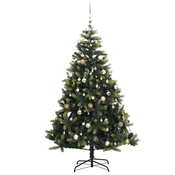 vidaXL Artificial Hinged Christmas Tree 300 LEDs & Ball Set 180 cm