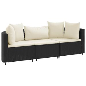 vidaXL 3 Piece Garden Sofa Set with Cushions Black Poly Rattan