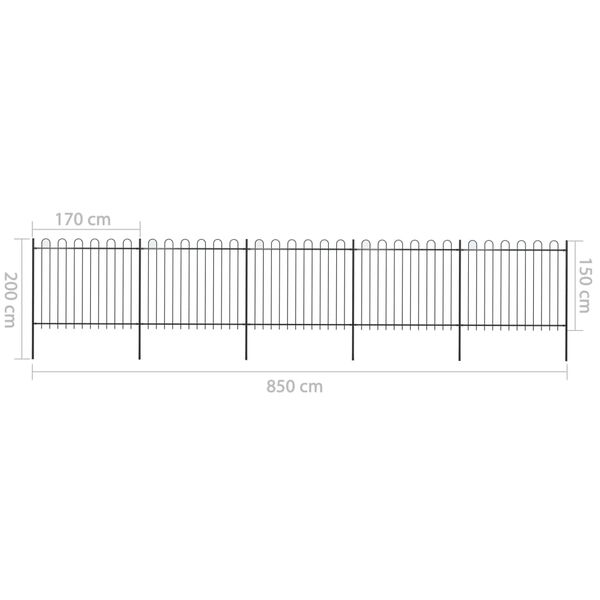 vidaXL Garden Fence with Hoop Top Steel 892.5x150 cm Black