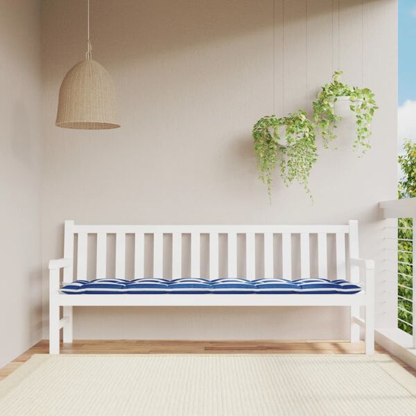vidaXL Garden Bench Cushion Blue&White Stripe 200x50x7 cm Fabric