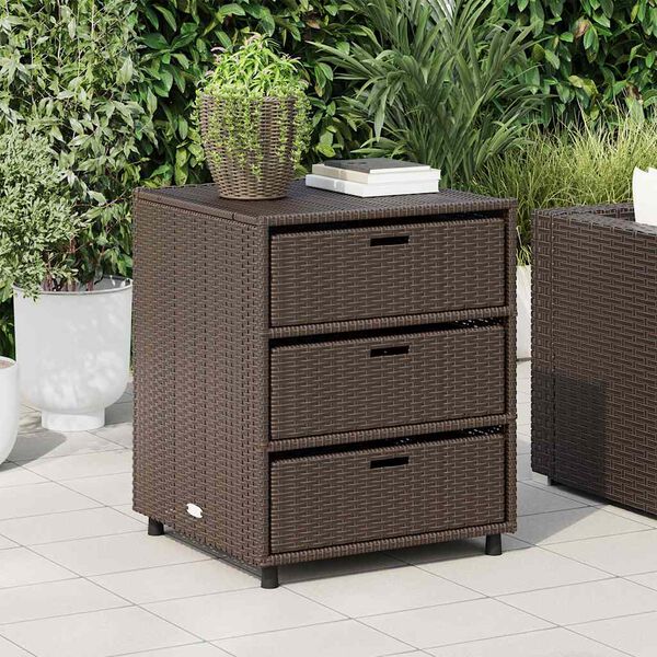 vidaXL Garden Storage Cabinet Brown 55x59x69 cm Poly Rattan