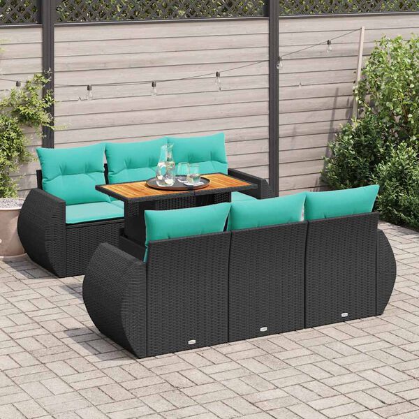 vidaXL 7 Piece Garden Sofa Set with Cushions Black Poly Rattan
